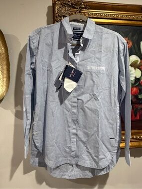 Saint James Light Blue and White Pinstripe Dress Shirt